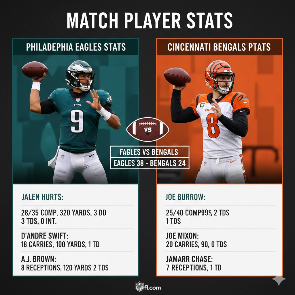 philadelphia eagles vs bengals match player stats