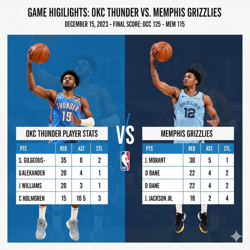 okc thunder vs memphis grizzlies match player stats