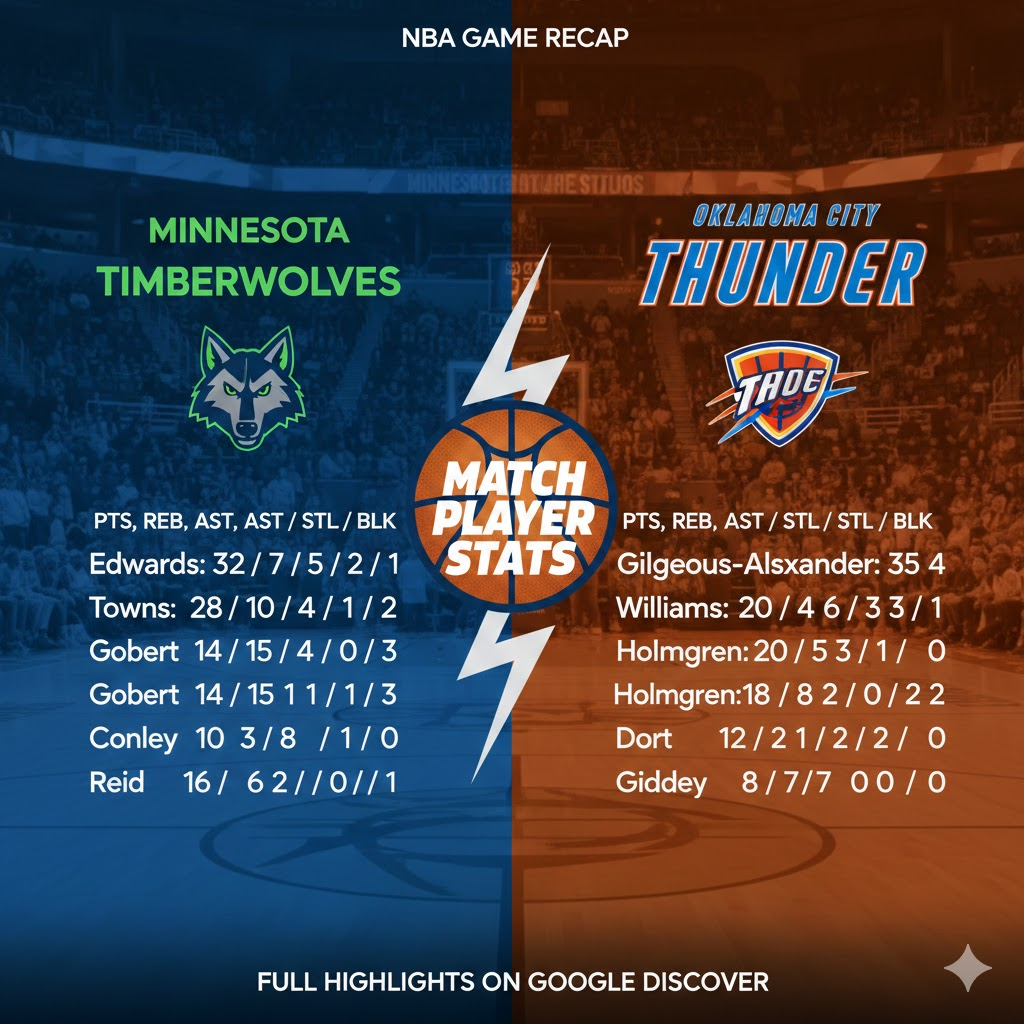 minnesota timberwolves vs oklahoma city thunder match player stats