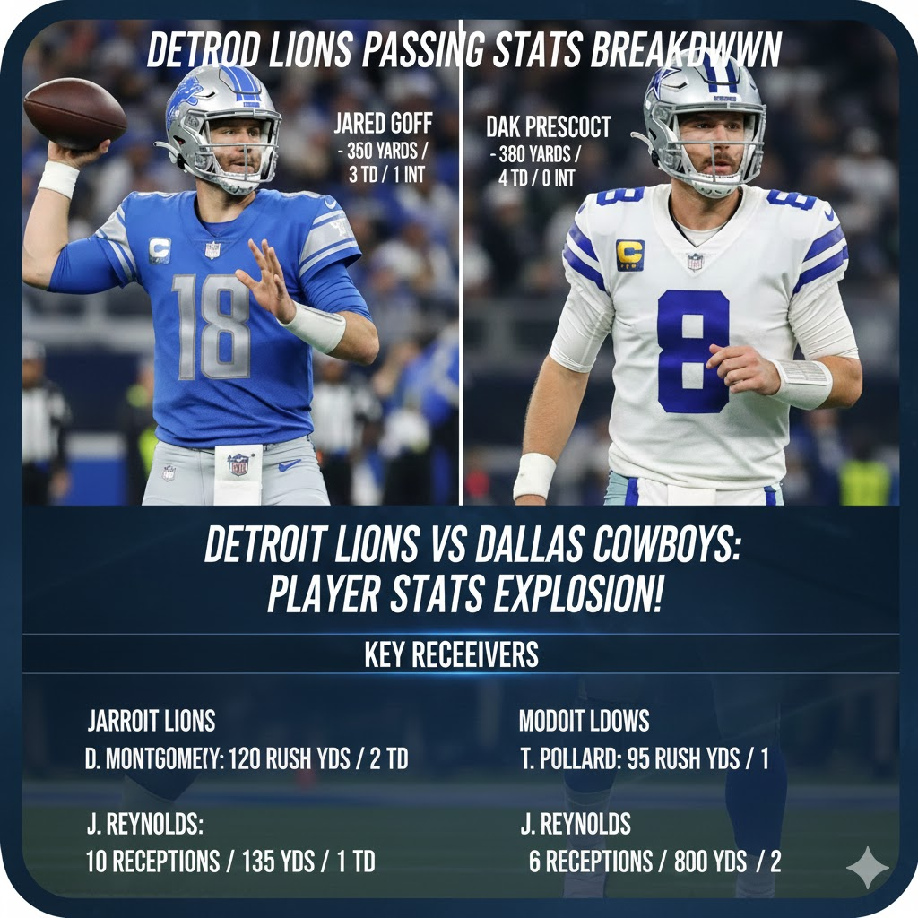 detroit lions vs dallas cowboys match player stats